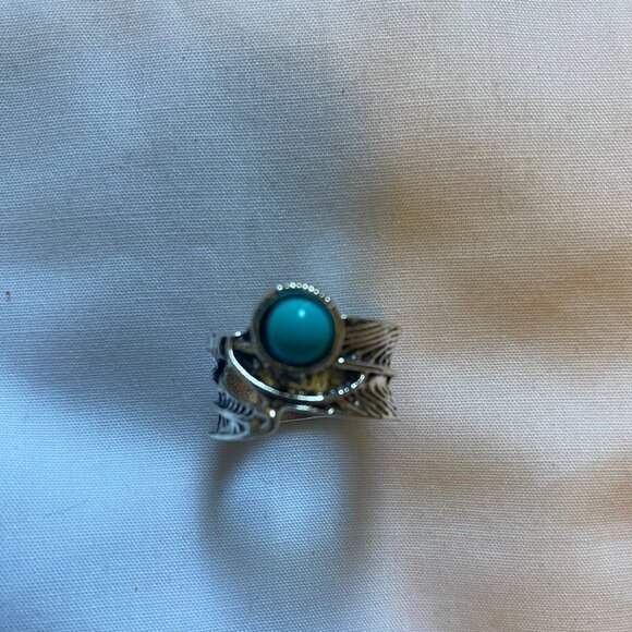 Size 6 Women Silver Sterling Handmade Snake Ring With Turqoise Stone Blue - Picture 1 of 7